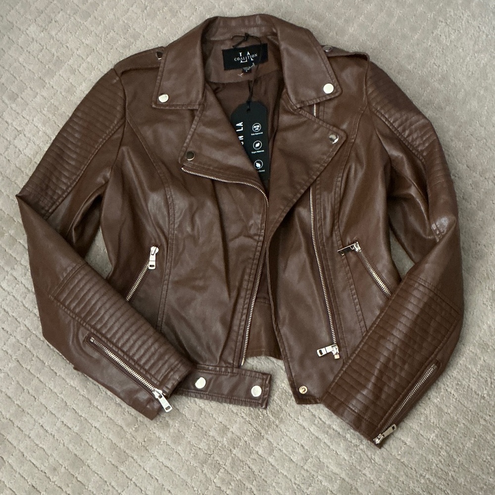 LA Coalition Elegant Camel Brown Leather Jacket